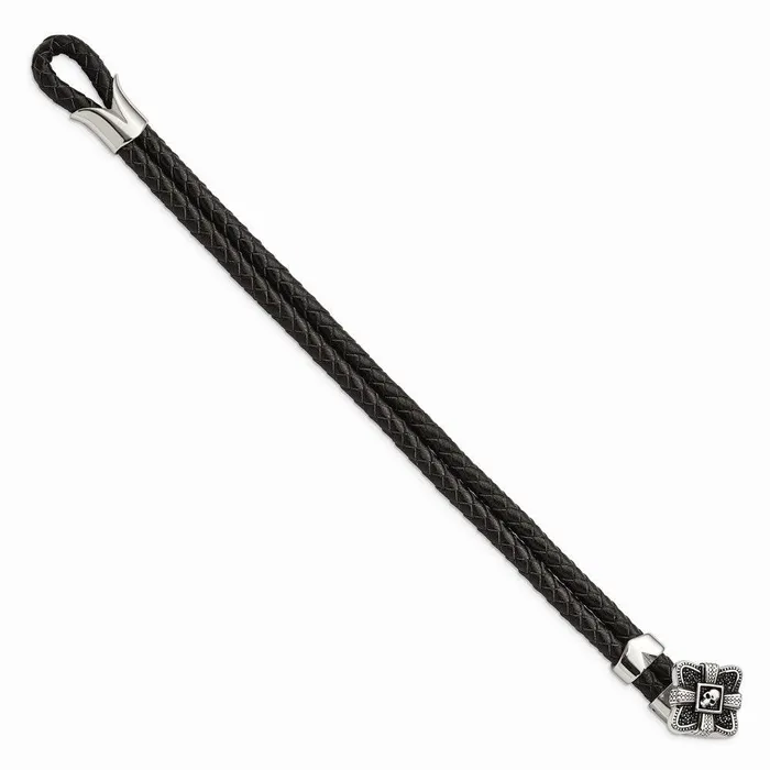 Stainless Steel Polished and Antiqued Leather Bracelet Chisel Bracelets