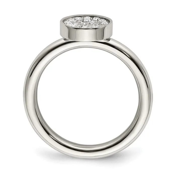 Stainless Steel Polished with CZ Circle Ring Chisel Rings