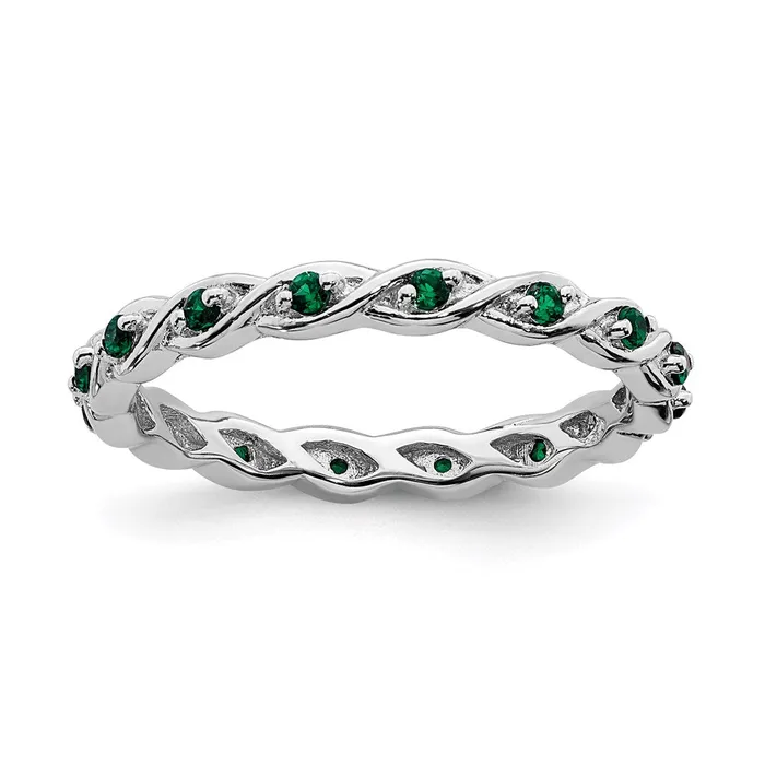 Sterling Silver Stackable Expressions Created Emerald Ring QSK1474 Stackable Expressions Rings