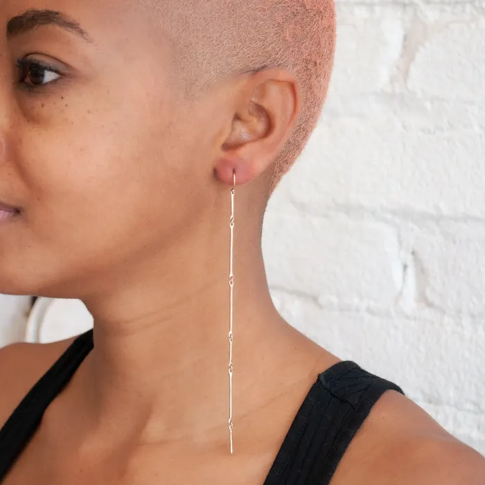 TenThousandThings Earrings Long Gold Cast Line Earrings