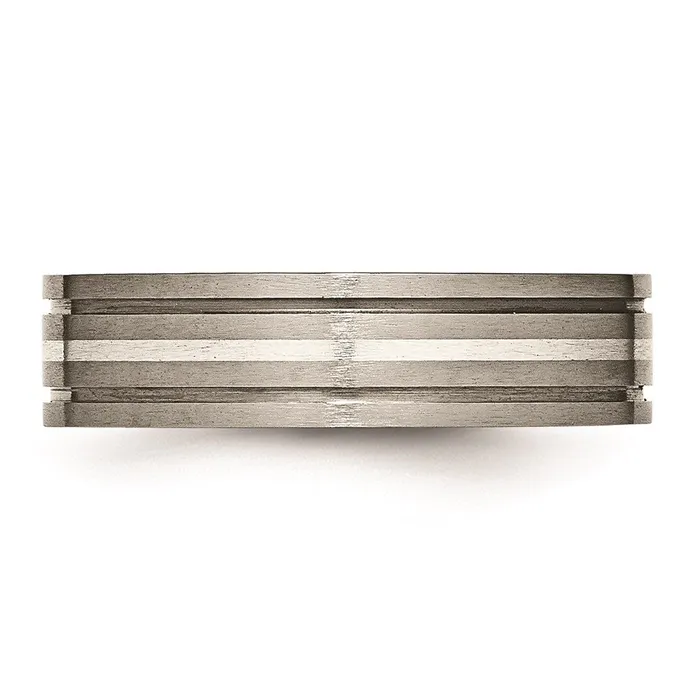 Titanium Grooved Sterling Silver Inlay 6mm Brushed Band TB371 Chisel Rings