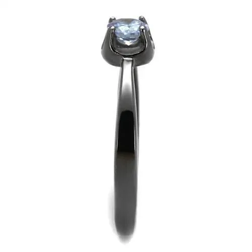 TK2609 IP Light Black IP Gun Stainless Steel Ring with AAA Grade CZ in Light Amethyst Alamode Rings
