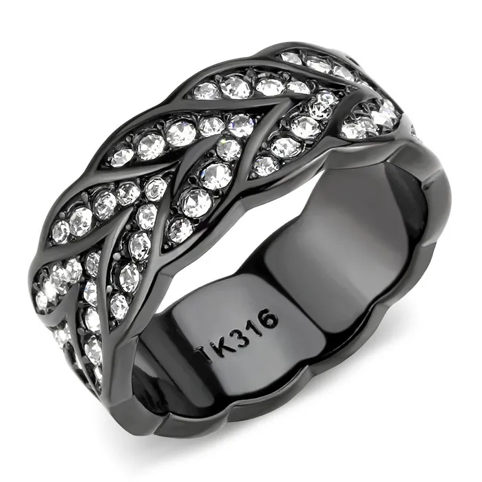 TK3691 IP BlackIon Plating Stainless Steel Ring with Top Grade Crystal in Clear Alamode Rings