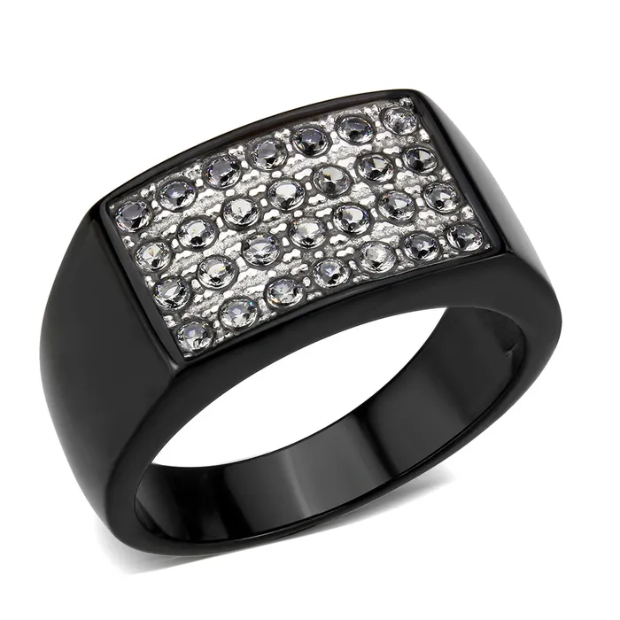 TK3754 IP Black Stainless Steel Ring with AAA Grade CZ in Clear Alamode Rings