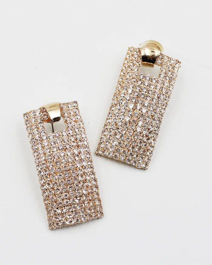 072822 Sparkling Rectangle Rhinestone Earrings Earrings