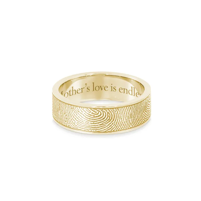 14k Yellow Gold 6mm Flat Fingerprint Ring Legacy Touch Rings