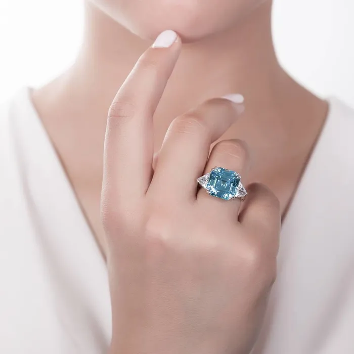 3Stone Blue Asscher CZ Ring in Sterling Silver 126ct BERRICLE Rings