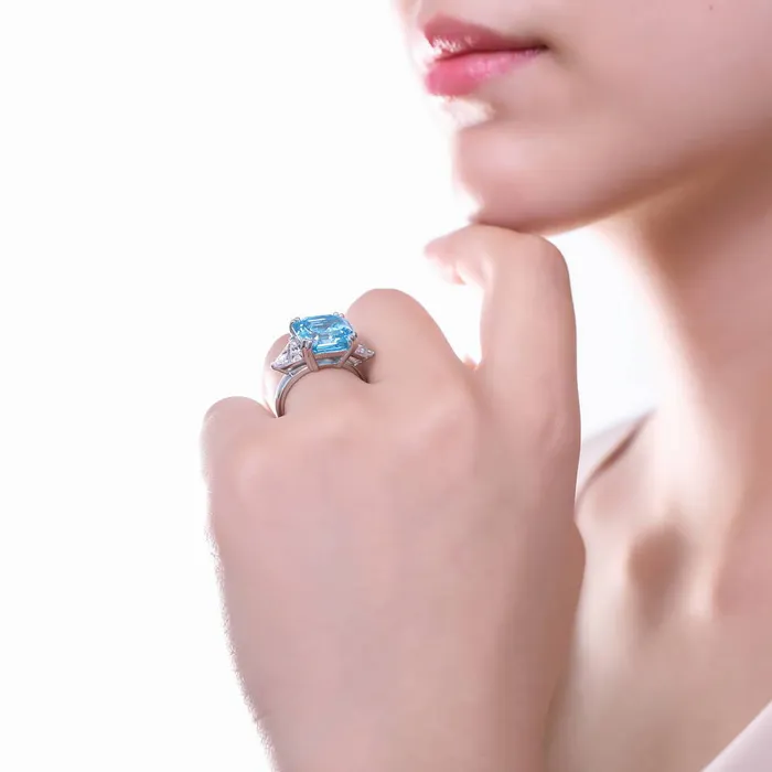 3Stone Blue Asscher CZ Ring in Sterling Silver 126ct BERRICLE Rings