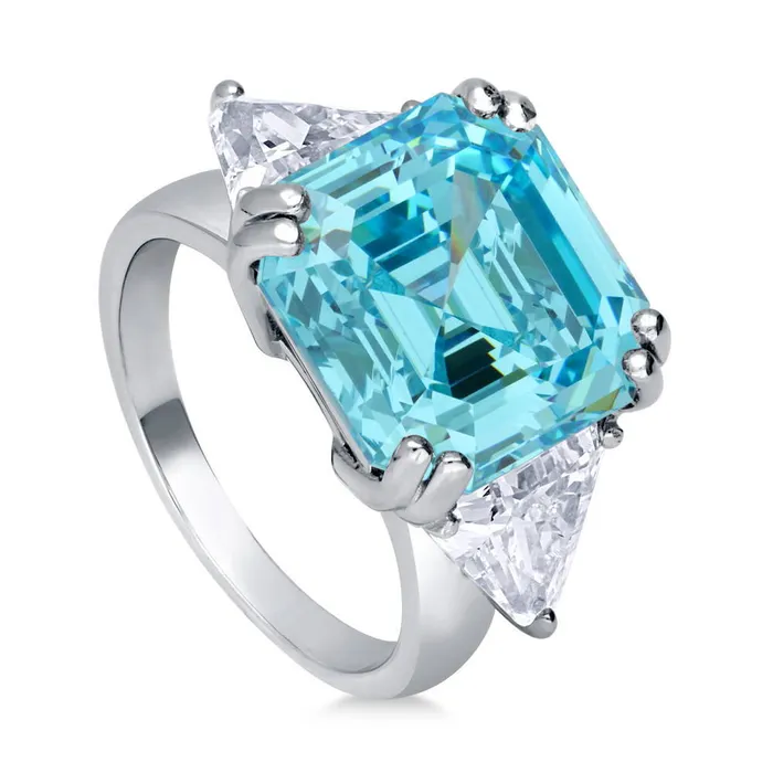 3Stone Blue Asscher CZ Ring in Sterling Silver 126ct BERRICLE Rings