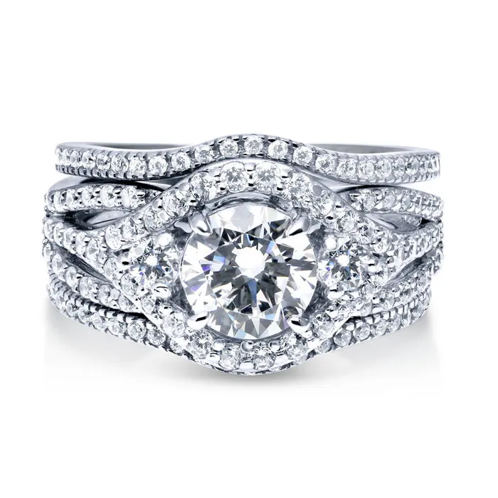 3Stone Wishbone 125ct CZ Ring Set in Sterling Silver BERRICLE Rings