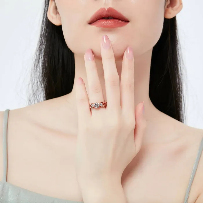 BERRICLE Celtic Knot 3Stone CZ Ring in Rose Gold Plated Sterling Silver Rings