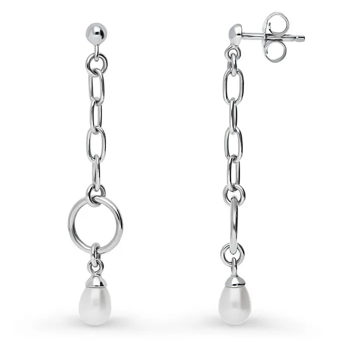 BERRICLE Earrings Open Circle Cultured Pearl Earrings in Sterling Silver
