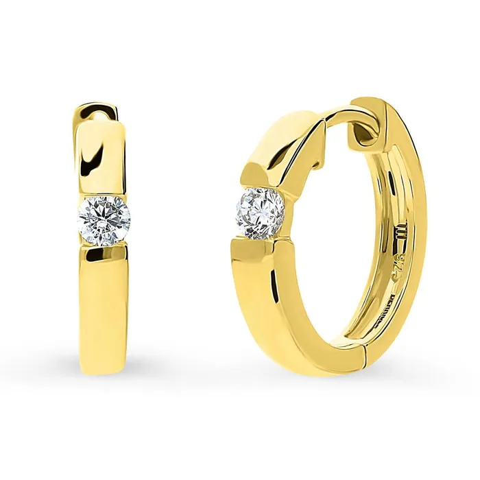 BERRICLE Earrings Solitaire CZ Medium Hoop Earrings in Sterling Silver 064