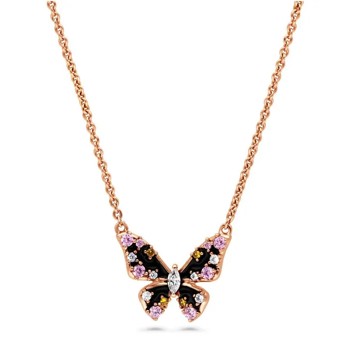 BERRICLE Necklaces Butterfly Enamel CZ Necklace in Rose Gold Flashed Sterling Silver