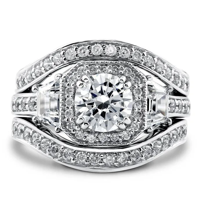 BERRICLE Rings Halo Art Deco CZ Ring Set in Sterling Silver