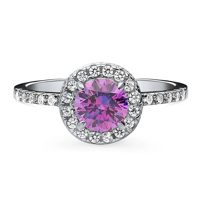 BERRICLE Rings Halo Purple CZ Ring in Sterling Silver
