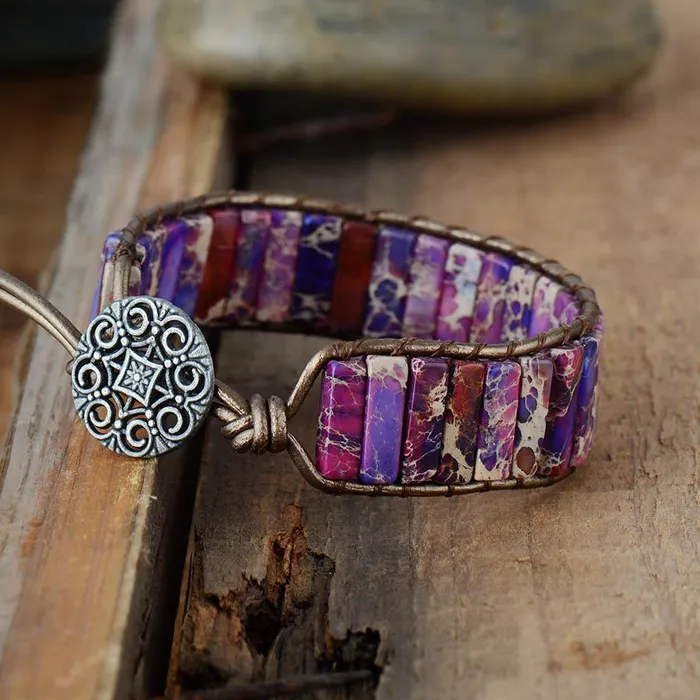 Bracelets WickedAF Darna Purple Jasper Leather Boho Wrap Bracelet