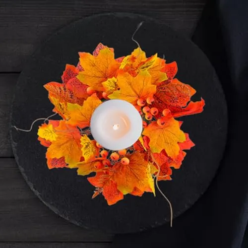 Dropshipped via Social Commerce Network Rings Fashion My Day Halloween Candle Ring Wreath Autumn Candle Rings for Party Door Thanksgiving Yellow