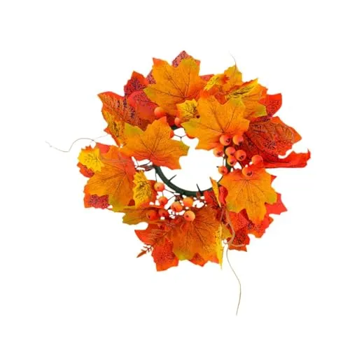 Dropshipped via Social Commerce Network Rings Fashion My Day Halloween Candle Ring Wreath Autumn Candle Rings for Party Door Thanksgiving Yellow