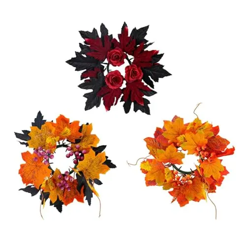 Dropshipped via Social Commerce Network Rings Fashion My Day Halloween Candle Ring Wreath Autumn Candle Rings for Party Door Thanksgiving Yellow