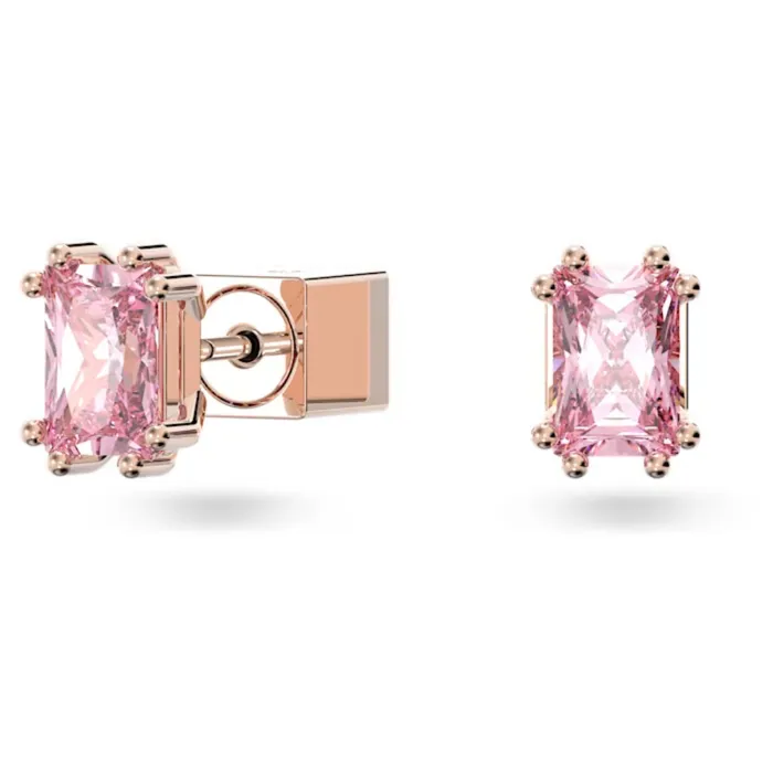 Earrings Swarovski Stilla Stud Earrings Rectangular cut Pink Rose goldtone plated