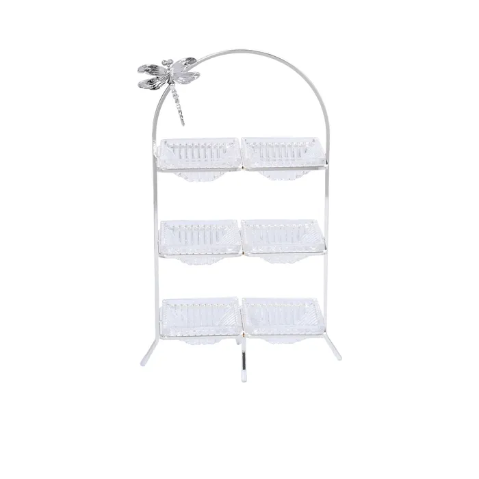 Ele 4PM Ele 4PM Luxury Silver Stand Tray With Dragonfly Rings Ele 4PM Ele 4PM Luxury Silver Stand Tray With Dragonfly Rings