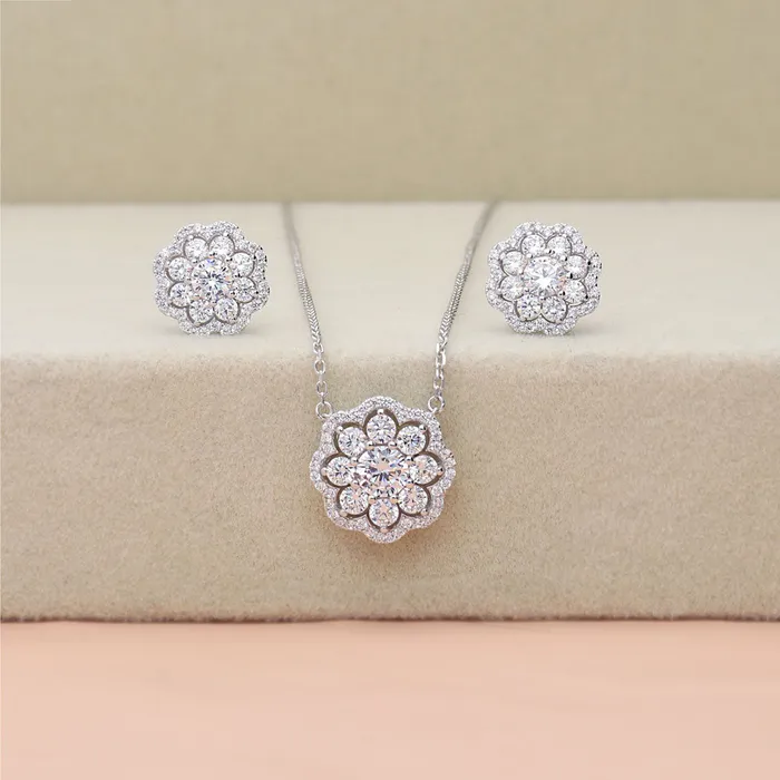 Flower Halo CZ Necklace in Sterling Silver BERRICLE Necklaces