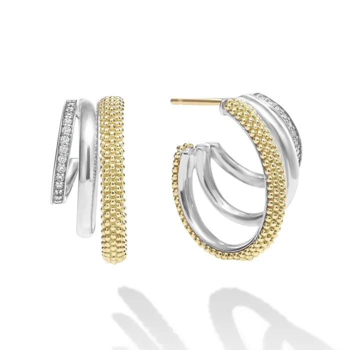 LAGOS Earrings Caviar Lux TwoTone Three Ring Diamond Hoop Earrings
