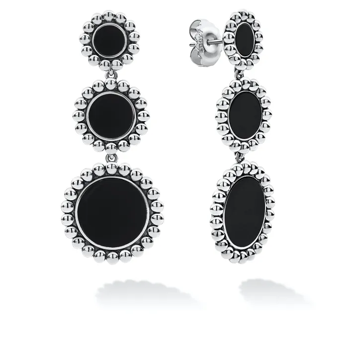 Lagos Earrings Maya Three Onyx Circle Drop Earrings