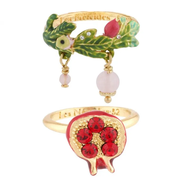 Les Nereides Tropical Flowers And Leaves And Pomegranate MultiBand Ring Les Nereides Rings