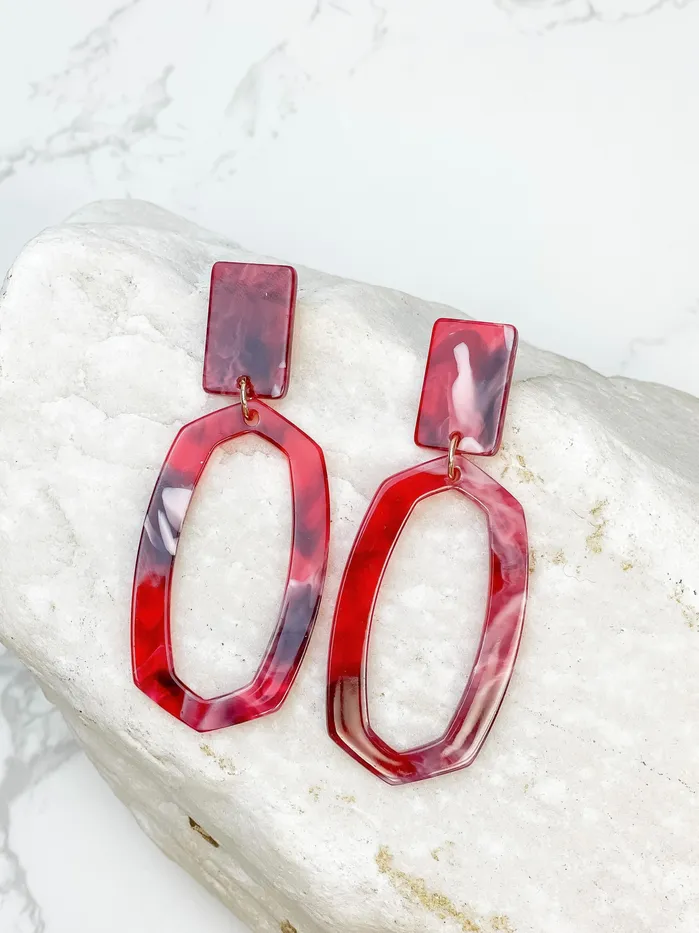 Marbled Oval Dangle Earrings Red Prep Obsessed JJ Earrings