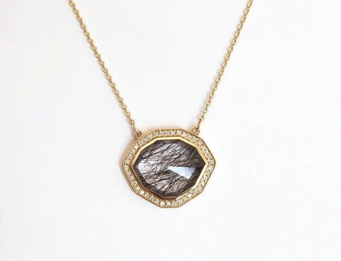 Necklaces Capucinne Halo Diamond Necklace Ooak Gemstone Necklace