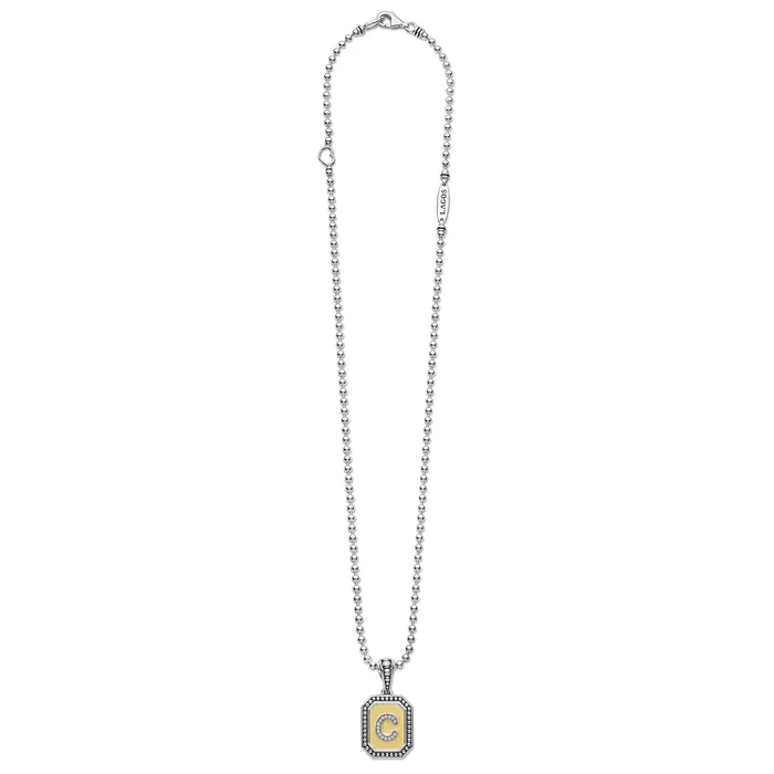 Necklaces LAGOS Signature Caviar Octagon Diamond C Initial Charm Necklace Necklaces LAGOS Signature Caviar Octagon Diamond C Initial Charm Necklace