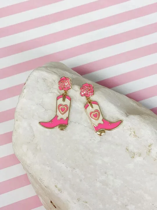Prep Obsessed ESS Earrings Pink Rose Cowboy Boot Dangle Earrings Prep Obsessed ESS Earrings Pink Rose Cowboy Boot Dangle Earrings