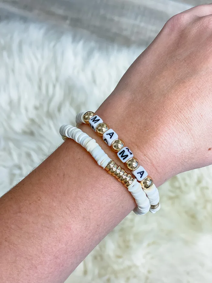 Prep Obsessed ESS Mama Stretch Bracelet Set White Gold Bracelets