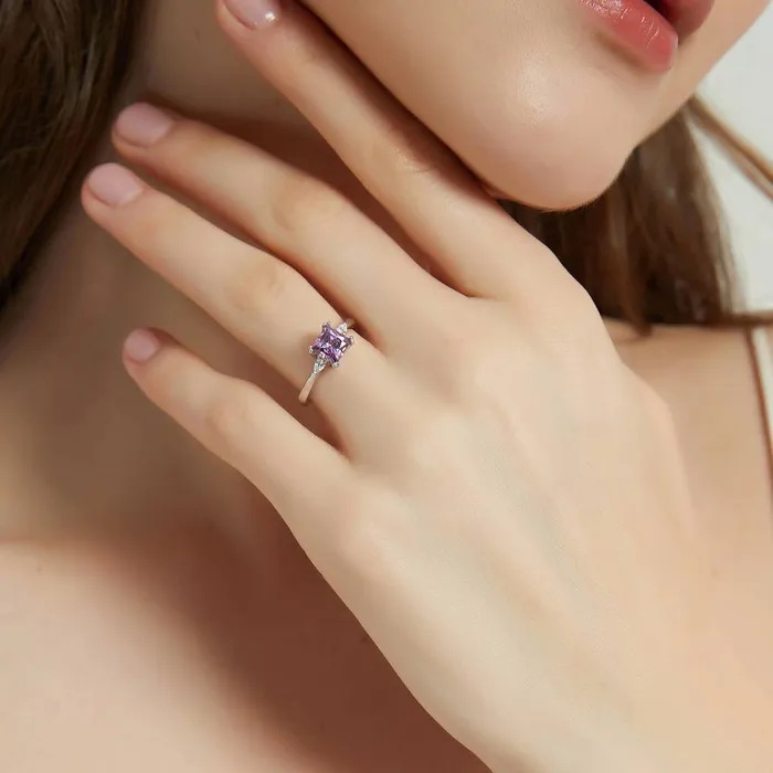Rings BERRICLE 3Stone Purple Princess CZ Ring in Sterling Silver 12ct