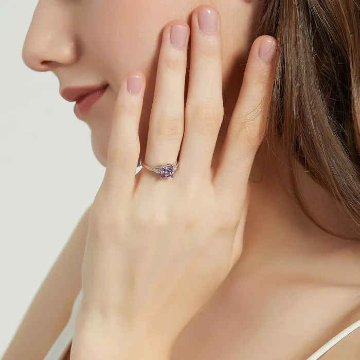 Rings BERRICLE 3Stone Purple Princess CZ Ring in Sterling Silver 12ct