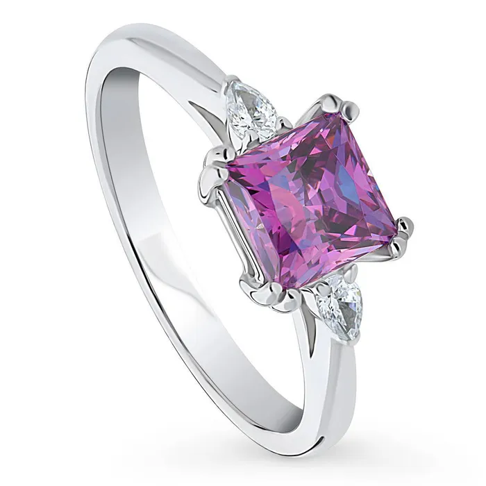Rings BERRICLE 3Stone Purple Princess CZ Ring in Sterling Silver 12ct