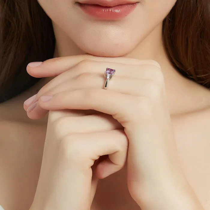 Rings BERRICLE 3Stone Purple Princess CZ Ring in Sterling Silver 12ct