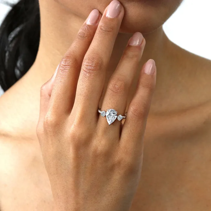 Rings BERRICLE 3Stone Woven 18ct Pear CZ Ring Set in Sterling Silver