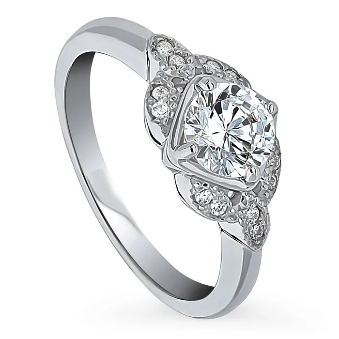 Rings BERRICLE Flower Solitaire 08ct CZ Ring in Sterling Silver