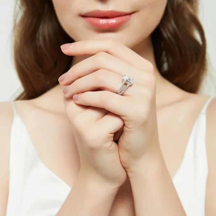 Rings BERRICLE Solitaire Wishbone CZ Split Shank Ring Set in Sterling Silver