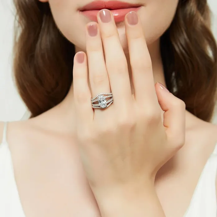 Rings BERRICLE Solitaire Wishbone CZ Split Shank Ring Set in Sterling Silver