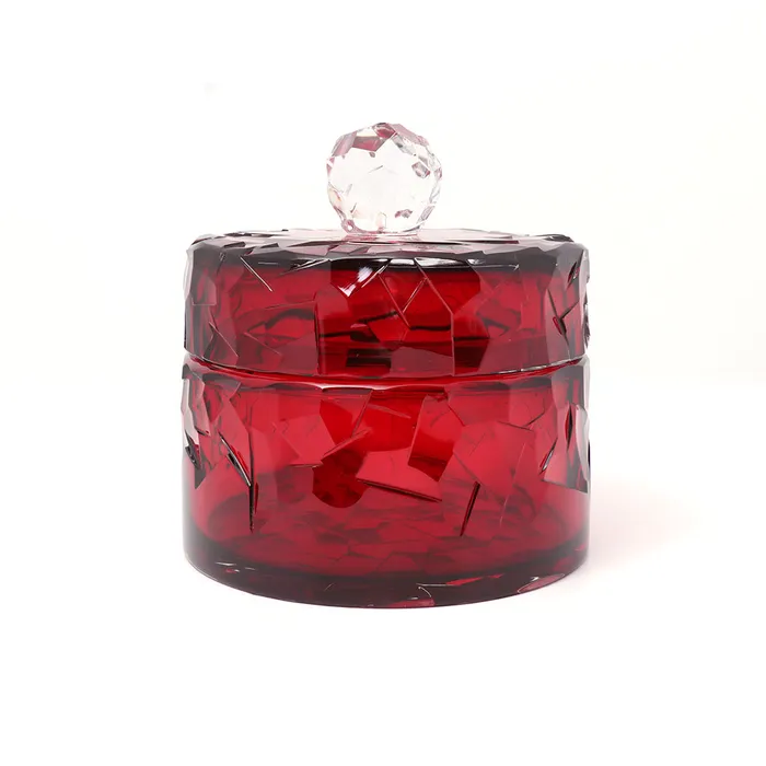 Rings Caesar Crystal Caesar Crystal Diamond Cut Round Box With Lid Red Rings Caesar Crystal Caesar Crystal Diamond Cut Round Box With Lid Red