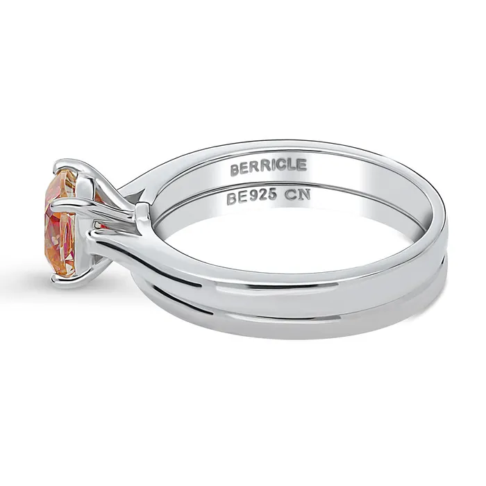 Rings Solitaire Kaleidoscope Red Orange CZ Ring Set in Sterling Silver BERRICLE