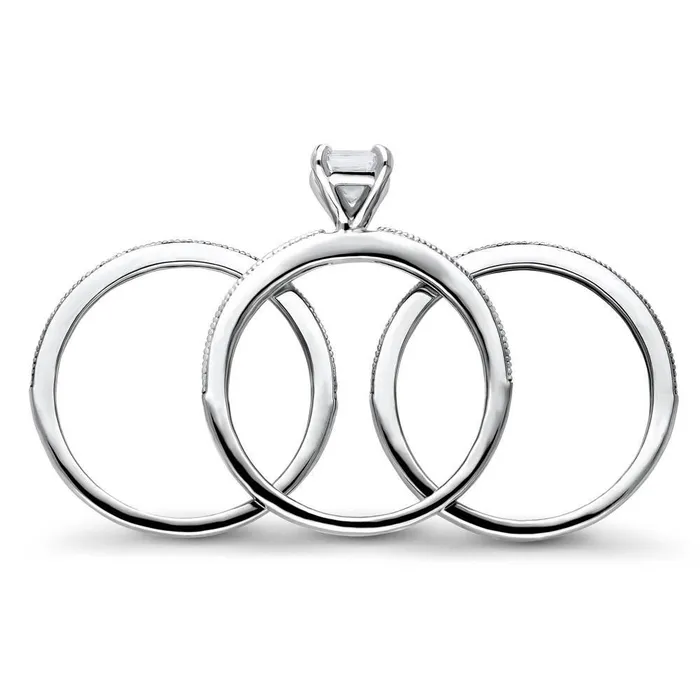 Solitaire 1ct Emerald Cut CZ Ring Set in Sterling Silver BERRICLE Rings