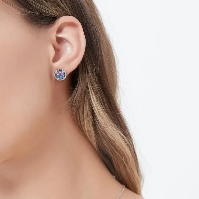 Solitaire Kaleidoscope Purple Aqua CZ Set in Sterling Silver BERRICLE Earrings