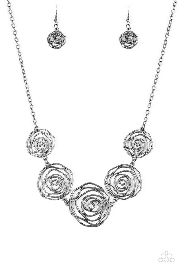 All Eyes On U Jewelry Paparazzi Accessories Necklaces Rosy Rosette Black Paparazzi Necklace