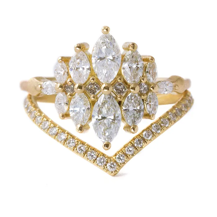 ARTEMER Rings Unusual Engagement Ring Set with Marquise Diamonds