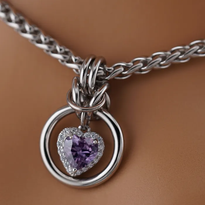 Captive Collars Necklaces Amethyst Heart 4mm Wheat